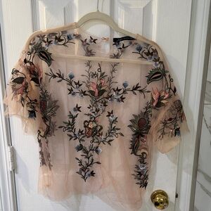 Zara Sheer Blouse with Floral Embroidery